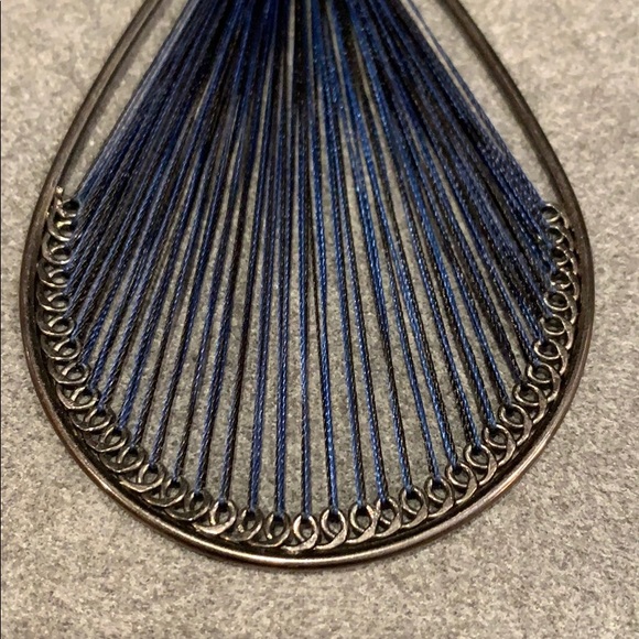 Dangling Navy String Earrings - Picture 2 of 3